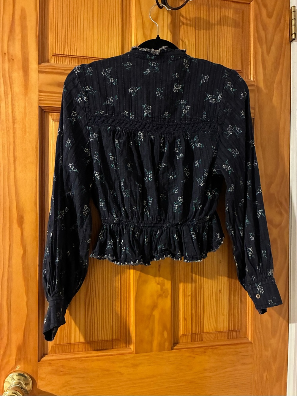 Pilcro Navy Floral Ruffle Button-Front Peplum Top - Picture 3 of 3
